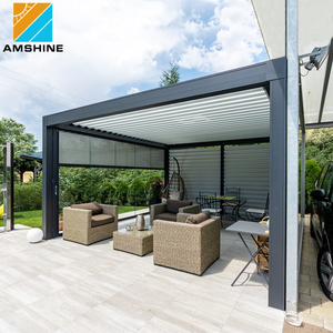 <span class=keywords><strong>Pergola</strong></span> extérieure bioclimatique en aluminium avec toit à lames orientables et stores enroulables, tailles personnalisables - Product Image 1