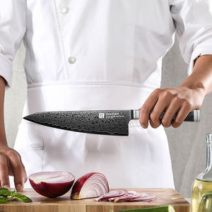 سكين شيف جديد من XINZUO مصنوع من فولاذ دمشقي حاد 12Cr مع طلاء التيتانيوم ومقبض من خشب الأبنوس عالي الجودة - Product Image 5