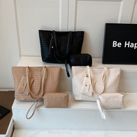 Ensemble deux pièces tendance : Sac de grande capacité et sac à dos simple en polyester imperméable rouge pour filles