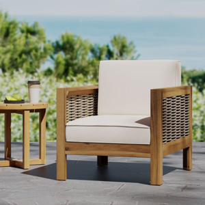 Modern Teak Outdoor Dining Chair-<b>Rope</b> <b>Light</b> Gray Cushion Waterproof Garden Patio Furniture with Wood Legs - Product Image 3