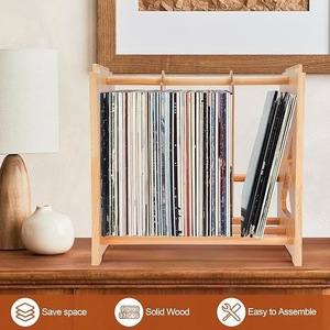 Estante de Almacenamiento de Discos de Vinilo de Madera, Organizador de CD Ajustable para Escritorio, Estantería de Madera Maciza con Divisores, Diseño Moderno - Product Image 2