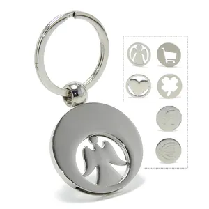 OEM Europe Supermarket Shopping Cart Token Coin Key Chain Holder Angel Coin Germany Keyring Custom Metal Trolley Token Key Ring