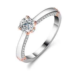 批发订婚饰品S925银18k镀铂D钻石含金石戒指带证书