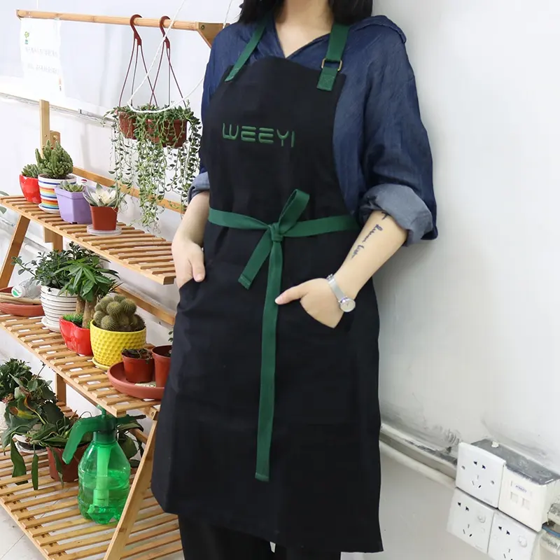 CHANGRONG Custom barista black denim apron unisex custom logo