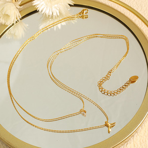 Collar de cadena de clavícula de doble capa con borlas y colgante de circonita para mujer, joyería de moda para fiestas. - Product Image 3