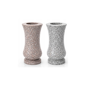 Vase de sol classique Art Déco en granit, 28 cm, rond, noir, pour décoration de cimetière, pierre durable - Product Image 1