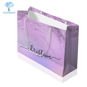 Custom Print Logo Recycled Glossy Holographic Pink Purple Shopping Paper Hand Bag - Product Image 5