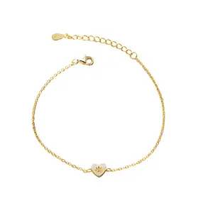 Peishang Gold Plated 925 Sterling Silver Simple Heart Chain Link Flower Bracelet Jewelry Wholesale Custom Vendor