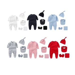 Nouveau-né bébé vêtements 6 pièces infantile à manches longues bonnet bavoirs mitaines chaussettes blanc Onesie coton bébé barboteuse ensemble - Product Image 6