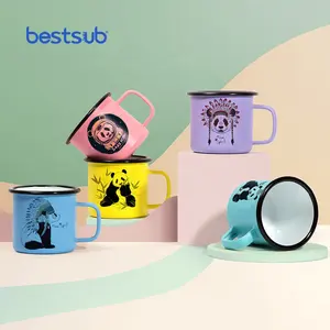 Sublimation Blank Mug Bestsub Wholesale Matt Color Printed Tazas Customized Logo Sublimation Blank Ceramic Coffee Mug Custom Camping Steel Enamel Mugs