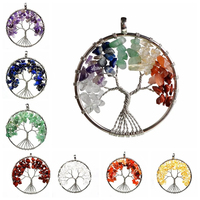 Collier tendance avec pendentif Arbre de Vie, unisexe, cristal, pierre précieuse, améthyste, bijoux Chakra, chaîne en argent plaqué, cadeau