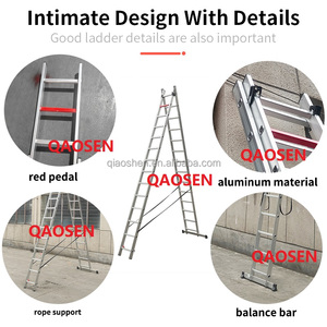 Échelle pliante légère en aluminium de 1 mm à 2 sections, marches supérieures rouges, échelle d'extension 2x6-2x16, capacité de 150 kg, pour la construction - Product Image 2