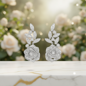 Elegantes pendientes de oro blanco con forma de flor y diamantes de corte marquesa, plata 925, joyería romántica para boda para mujer - Product Image 2