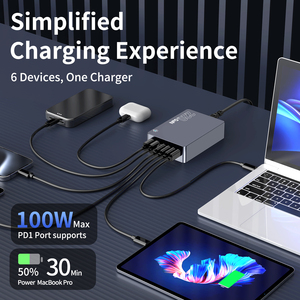 Estación de Carga USB <span class=keywords><strong>C</strong></span> de Escritorio GaN Portátil Multi-Puerto de 100 W, <span class=keywords><strong>Cargador</strong></span> Rápido Inteligente PD <span class=keywords><strong>Tipo</strong></span>-<span class=keywords><strong>C</strong></span> para Teléfono/Tableta/Portátil - Product Image 3