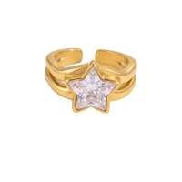 Bagues en acier inoxydable plaqué or 18 carats, ensemble de bagues ouvertes avec pierres CZ en forme de cœur, étoile et marquise, résistantes à l'eau et inaltérables, bijoux de mode pour femmes