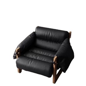 Fauteuil en cuir de style rétro italien, cuir ciré à l'huile, fauteuil simple pour salon, rembourrage en mousse - Product Image 5
