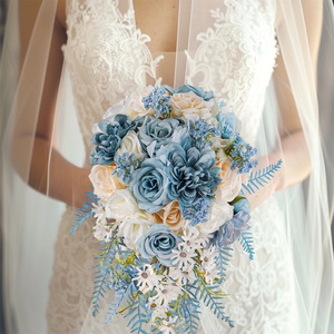 High-end Artificial Bridal Bouquet Bridesmaid Bouquet-Water <b>Drop</b> Shape Roses Handmade Valentine's Day Wedding Decor - Product Image 4