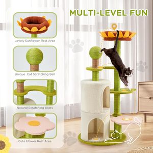 Gaya baru mewah pohon kucing bunga Menara kucing bunga lucu dengan tiang penggaruk Sisal untuk kucing dalam ruangan kecil - Product Image 4