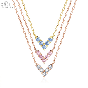 New Simple Elegant Fine Jewelry Laying Design 18K Solid Gold Real Natural Diamond Sapphire <b>Necklace</b> Minimalist Everyday Wear - Product Image 1