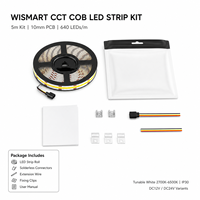 Kit de bande LED COB CCT WISMART 12V 24V, 640 LED/m, 10 mm, 5 m, IP30, blanc réglable 2700K-6500K avec connecteurs et clips pour éclairage intérieur