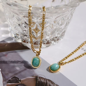 Kalung Trendy <span class=keywords><strong>2026</strong></span> Minimalis Perhiasan Baja Anti Karat 316l Lapis Emas 18k Pvd Kalung Batu Permata untuk Wanita - Product Image 1