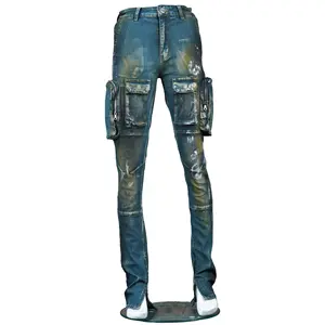 Men's Jeans With Straight Pockets And Contrasting Color Decoration Cool And Eye-catching Slim Fit Men's Jeans