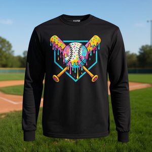 Camiseta de manga larga para jóvenes con diseño de placa de béisbol y efecto de goteo de helado - Product Image 3