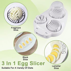 Cortador de huevos 3 en 1 de acero inoxidable y plástico para huevos duros - Product Image 1