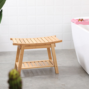 เก้าอี้ห้องน้ำไม้ไผ่ 61x31x44 ซม. ที่นั่งกันลื่นพร้อมที่เก็บของสำหรับอาบน้ำและใส่รองเท้า - Product Image 1