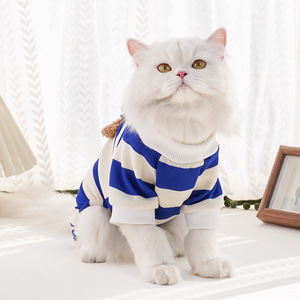 <b>Cat</b> Dog Striped Four-Legged Bear <b>Clothes</b> Blue White Cotton Pet Wear Small Medium Size Home Use - Product Image 5