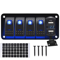 Panel Saklar Rocker Kapal Laut 4 Gang dengan Pengisi Daya USB 12V, Voltmeter LED, Panel Saklar Tahan Air untuk Mobil, Truk, RV