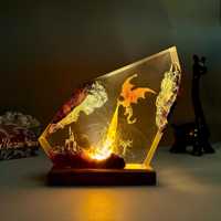 Lampe en résine époxy Dragon de Feu faite à la main, décoration cadeau populaire pour Halloween