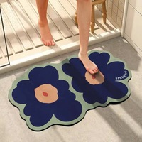 Tapis de sol de salle de bain rectangulaire au design moderne et durable, motif floral champêtre, en boue de diatomées, doux, absorbant l'eau et antidérapant