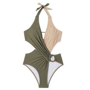 Maillot de bain de luxe personnalisé avec logo, taille haute, ensemble bikini une pièce, motif uni, sexy, string, vêtements de plage, Spandex/Nylon, séchage rapide - Product Image 5