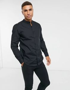 2021卸売男性長袖ボタン前立ておじいちゃんスタンドカラー湾曲裾ポプリンフォーマルシャツ - Product Image 1