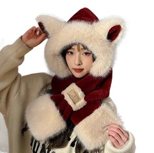 Stile coreano Jacquard peluche volpe cappello All-In-One donna autunno inverno ciclismo caldo due pezzi Set <span class=keywords><strong>Wai</strong></span> con cappuccio - Product Image 5