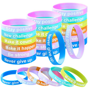 Pulseras de silicona inspiradoras impresas en colores mixtos, 6 paquetes de pulseras con citas motivacionales para hombres y mujeres, joyería decorativa - Product Image 1