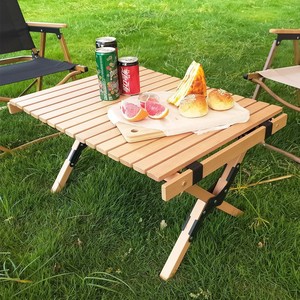 Wholesale Outdoor High Quality Solid Wood Egg Roll <b>Table</b> Wood <b>Table</b> Portable Camping <b>Folding</b> <b>Table</b> Set - Product Image 1