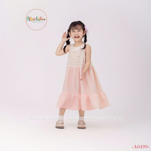 Vestido de niña con lazo en el pecho Diseño de verano Vestido sin mangas Color Rosa Estilo dulce Alta calidad - Product Image 4