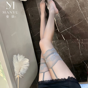 Bas sexy avec jarretières, dentelle contrastante, bordure rouge, bas à jarretière noirs, bas cuissardes au-dessus du genou - Product Image 5