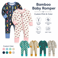 Piyama Bayi Serat Bambu Ukuran Beragam yang Dapat Disesuaikan, Berkancing Resleting, Lengan Panjang, Romper Bayi Baru Lahir