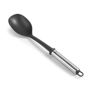 Cucchiaio liscio in silicone nero opaco con manico in acciaio inossidabile per cucinare e mescolare - Product Image 1