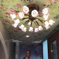 American Farmhouse Floral Plafonnier-LED Dimmable Flush Mount avec abat-jour en verre pour couloir chambre à coucher salle d'étude salon