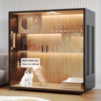 Maison pour chat en bois massif, moderne, multifonctionnelle et étanche, avec porte coulissante en verre et griffoir, pour chats d'intérieur - Vente en gros