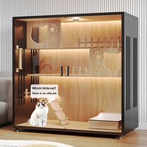 Cuccia per Gatti in Legno Multifunzionale Moderna Impermeabile con Porta Scorrevole in Vetro e Tiragraffi per Gatti da Interno - Vendita all'Ingrosso - Product Image 3