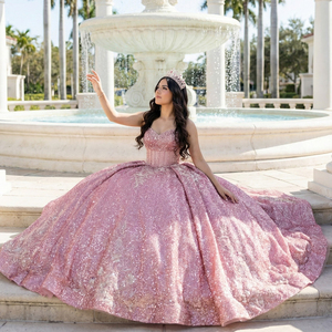 Robe de Quinceañera Jancember 6848, rose profond, robe de bal à paillettes, robe de mariée <span class=keywords><strong>framboise</strong></span>, robe scintillante pour fête d'anniversaire de 16 ans, banquet, événement - Product Image 1