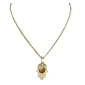 Islam Hamsa Hand Tiger's Eye Stone Necklaces Stainless Steel Women/Men Turkey Evil Eyes Necklace Jewelry Gifts