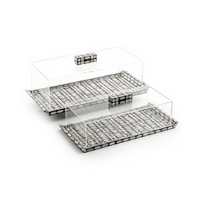 Plateau de service alimentaire en bois et en acrylique avec couvercle, lot de deux tailles différentes, pour snacks et chocolats, à prix réduit - Product Image 1