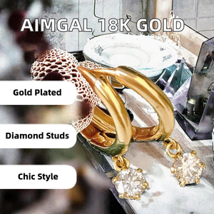 Pendientes de Diamantes Chapados en Oro para Mujer, Corte Brillante Redondo, Estilo Clásico, Joyería para Uso Diario - Product Image 2