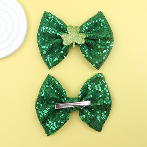 St Patricks Day Shamrock Hair Accessories Green Sequin <b>Bow</b> Headband Clover Hair <b>Clips</b> For Party Costume - Product Image 3